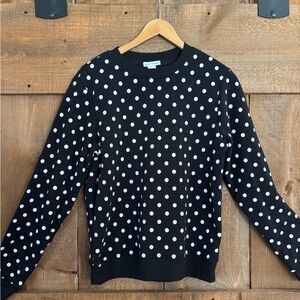 Black and White Crew Neck Sweater with Ribbed Details